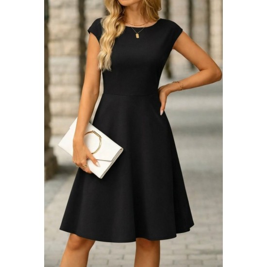 Kadın Yarım Ay Kollu Yakası Acık Kemersiz Midi Ithal Krep Elbise, 32892