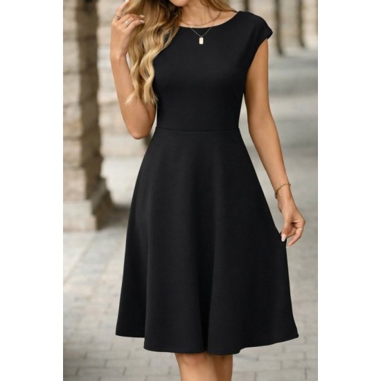 Kadın Yarım Ay Kollu Yakası Acık Kemersiz Midi Ithal Krep Elbise, 32892