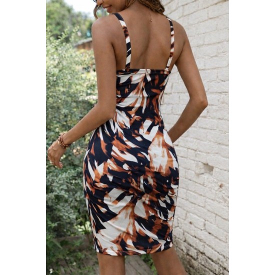 Kadın Askılı Halka Detaylı Kruvaze Yakalı Desenli Süprem Kısa Elbise, 32890