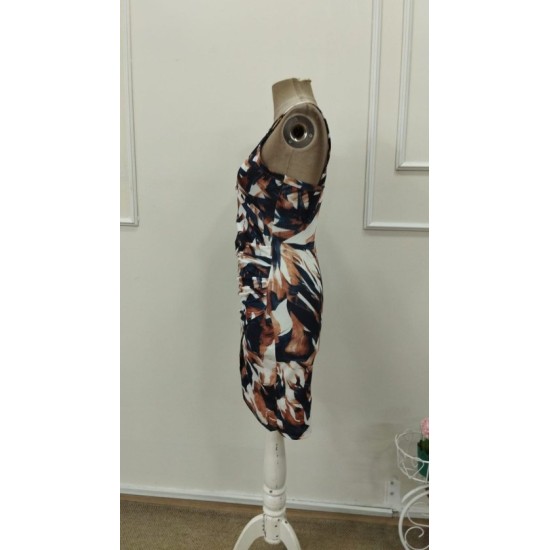 Kadın Askılı Halka Detaylı Kruvaze Yakalı Desenli Süprem Kısa Elbise, 32890