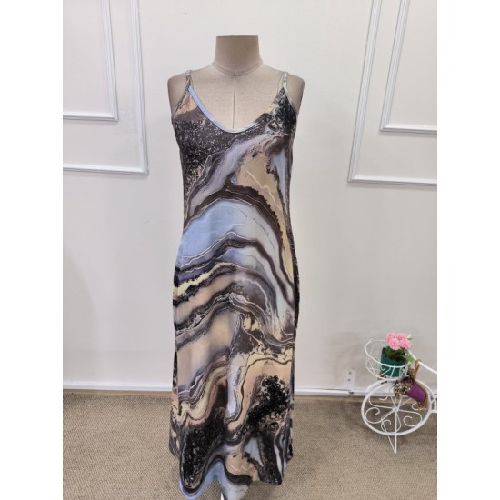 Kadın Askılı V Yakalı Desenlı Uzun Süprem Elbise, 32886 Kadın Askılı V Yakalı Desenlı Uzun Süprem Elbise, 32886