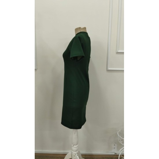 Kadın Kısa Kollu Damla Yaka Detaylı Yakası Bağcık Detaylı Kısa Ithal Krep Elbise, 32885