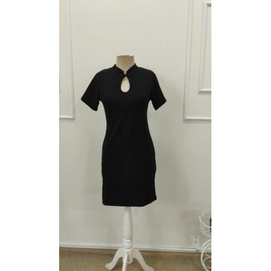 Kadın Kısa Kollu Damla Yaka Detaylı Yakası Bağcık Detaylı Kısa Ithal Krep Elbise, 32882