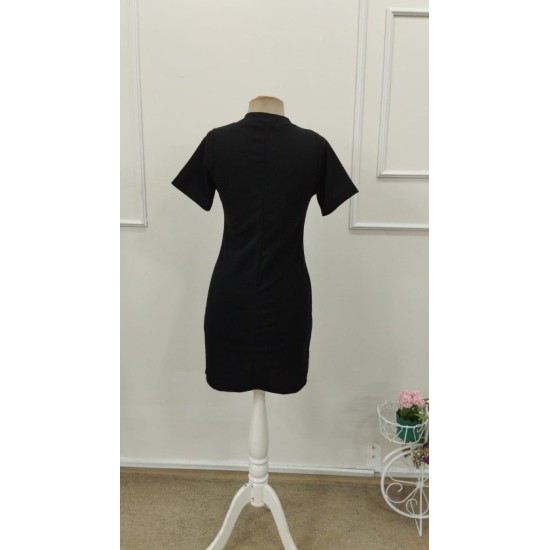 Kadın Kısa Kollu Damla Yaka Detaylı Yakası Bağcık Detaylı Kısa Ithal Krep Elbise, 32882