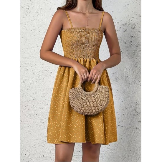 Kadın Ip Askılı Gipeli Desenli Kısa Süprem Elbise , 32901