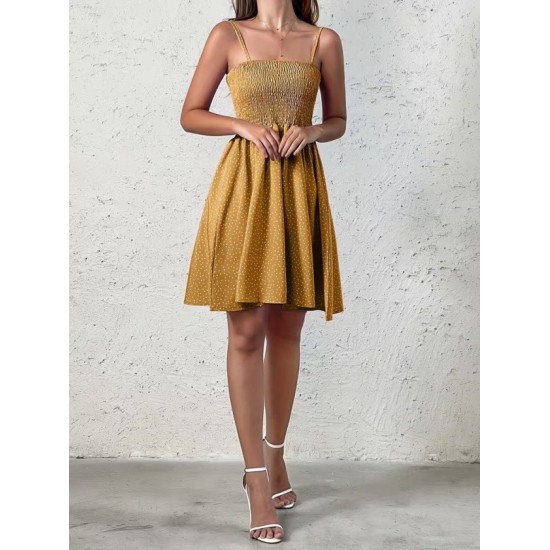 Kadın Ip Askılı Gipeli Desenli Kısa Süprem Elbise , 32901