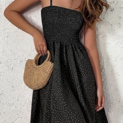 Kadın Ip Askılı Gipeli Desenli Kısa Süprem Elbise , 32899