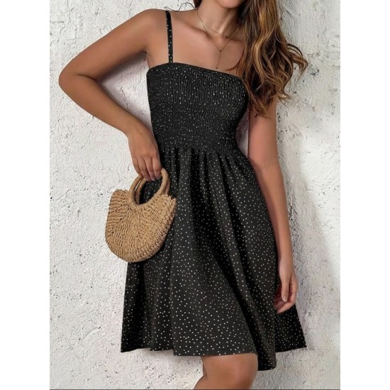 Kadın Ip Askılı Gipeli Desenli Kısa Süprem Elbise , 32899