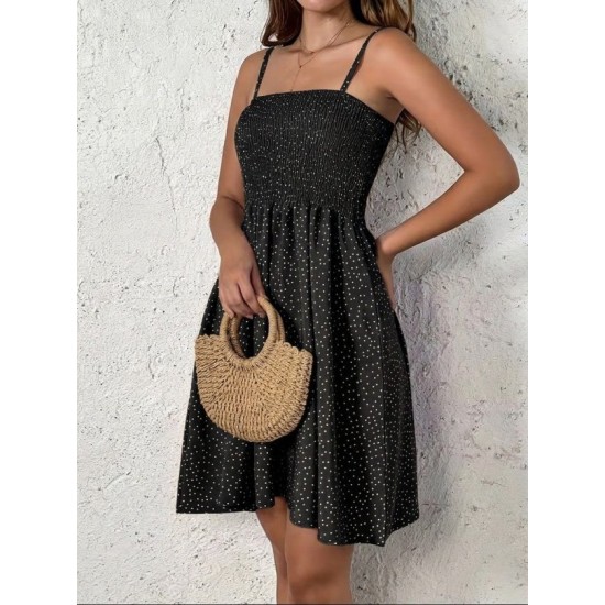 Kadın Ip Askılı Gipeli Desenli Kısa Süprem Elbise , 32899