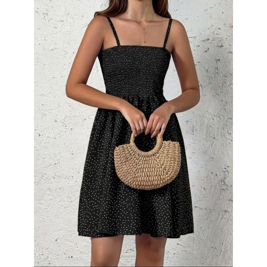 Kadın Ip Askılı Gipeli Desenli Kısa Süprem Elbise , 32899