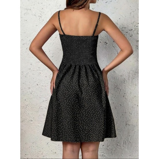 Kadın Ip Askılı Gipeli Desenli Kısa Süprem Elbise , 32899