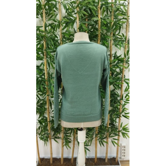 Kadın Uzun Kollu V Yaka Kol Delikli Baklava Desen Detaylı Triko Kazak , 29796