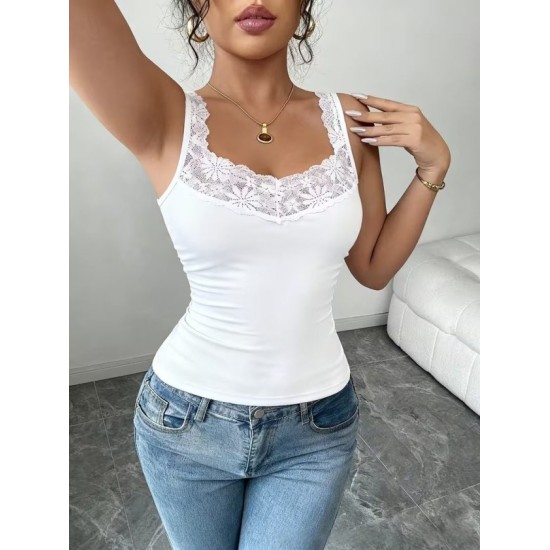 Kadın Askılı V Dantel Yakalı Viskon Bluz, 32911