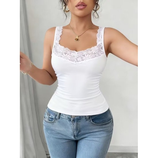 Kadın Askılı V Dantel Yakalı Viskon Bluz, 32911