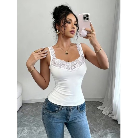 Kadın Askılı V Dantel Yakalı Viskon Bluz, 32911