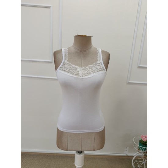 Kadın Askılı V Dantel Yakalı Viskon Bluz, 32911