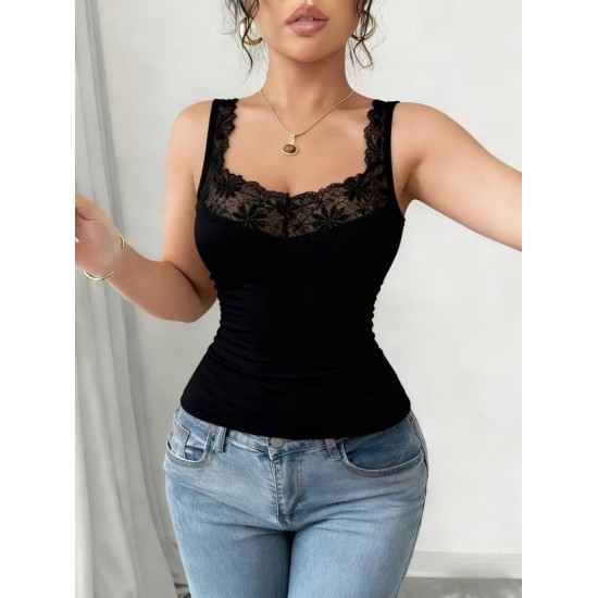 Kadın Askılı V Dantel Yakalı Viskon Bluz, 32909