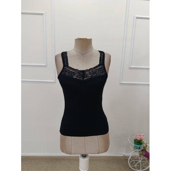 Kadın Askılı V Dantel Yakalı Viskon Bluz, 32909