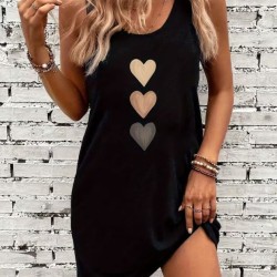 Kadın Askılı Yuvarlak Yakalı Kalp Baskılı Kısa Viskon Elbise, 32908 Kadın Askılı Yuvarlak Yakalı Kalp Baskılı Kısa Viskon Elbise, 32908