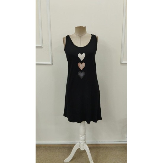 Kadın Askılı Yuvarlak Yakalı Kalp Baskılı Kısa Viskon Elbise, 32908