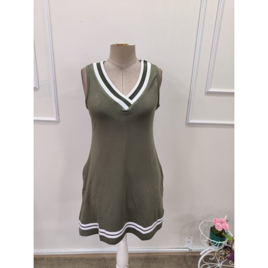 Kadın Askılı V Yakalı Cepli Kısa Viskon Elbise, 32906