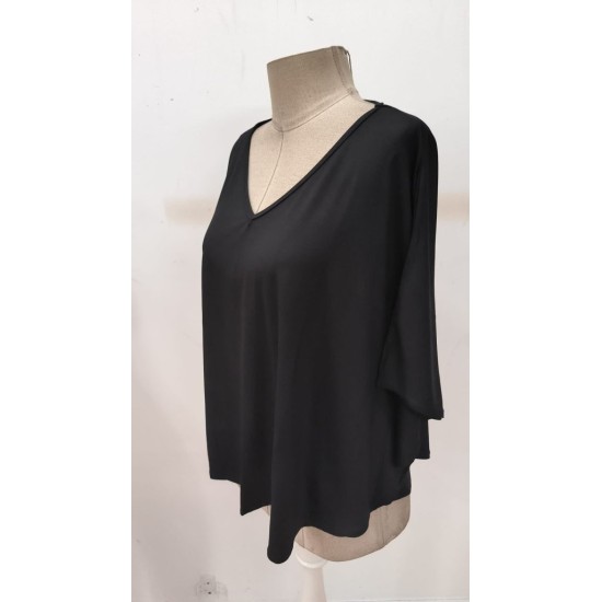 Kadın Kısa Kollu V Yakalı Salaş Viskon Bluz , 32917