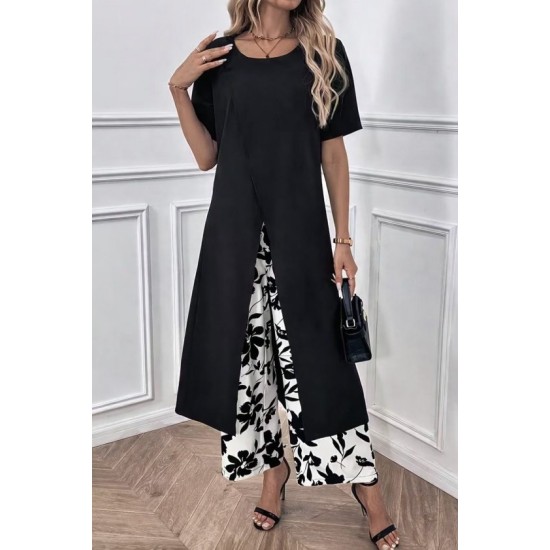 Kadın Kısa Kollu önden çapraz Detaylı Viskon Uzun Bluz Ve Desenli Iki Iplik Pantolon Ikili Takım , 32916