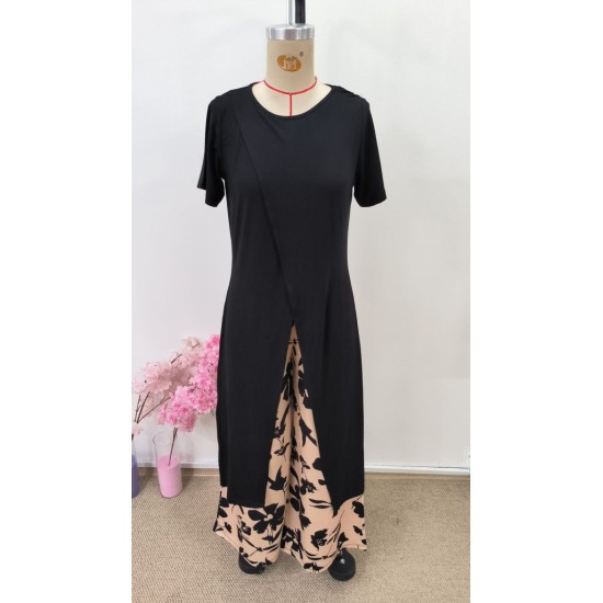 Kadın Kısa Kollu önden çapraz Detaylı Viskon Uzun Bluz Ve Desenli Iki Iplik Pantolon Ikili Takım , 32915