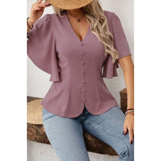 Kadın Kısa Kollu önden Düğmeli Ithal Krep Bluz , 32930