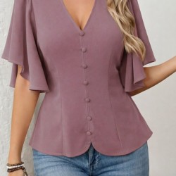 Kadın Kısa Kollu önden Düğmeli Ithal Krep Bluz , 32930