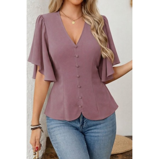 Kadın Kısa Kollu önden Düğmeli Ithal Krep Bluz , 32930