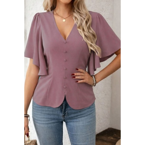 Kadın Kısa Kollu önden Düğmeli Ithal Krep Bluz , 32930