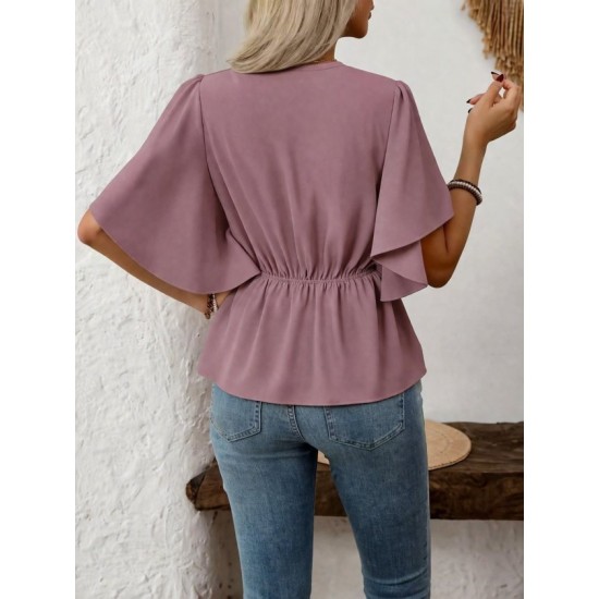 Kadın Kısa Kollu önden Düğmeli Ithal Krep Bluz , 32930