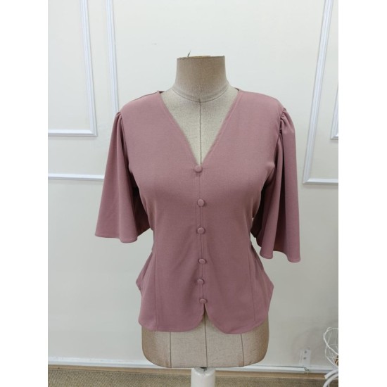 Kadın Kısa Kollu önden Düğmeli Ithal Krep Bluz , 32930