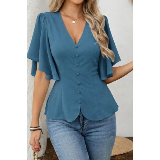 Kadın Kısa Kollu önden Düğmeli Ithal Krep Bluz , 32929