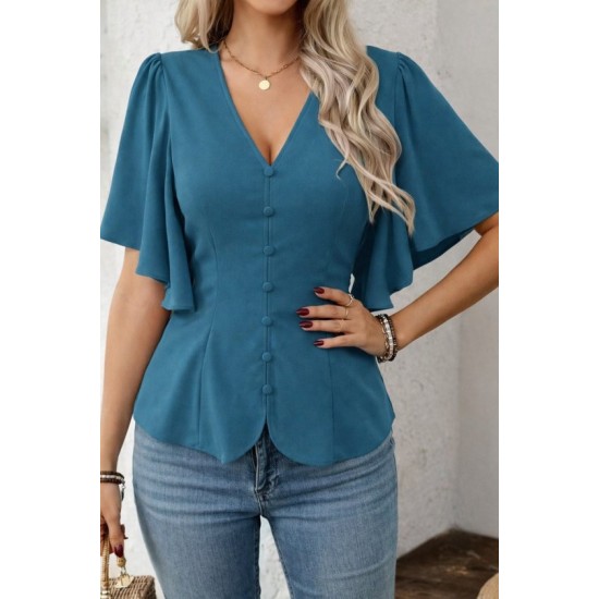 Kadın Kısa Kollu önden Düğmeli Ithal Krep Bluz , 32929