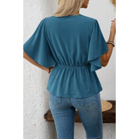 Kadın Kısa Kollu önden Düğmeli Ithal Krep Bluz , 32929