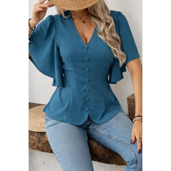 Kadın Kısa Kollu önden Düğmeli Ithal Krep Bluz , 32929