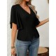 Kadın Kısa Kollu önden Düğmeli Ithal Krep Bluz , 32928