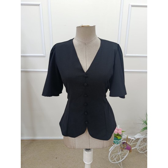 Kadın Kısa Kollu önden Düğmeli Ithal Krep Bluz , 32928