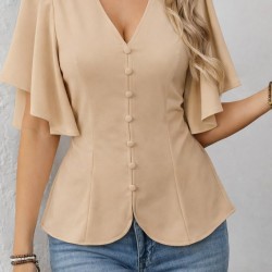 Kadın Kısa Kollu önden Düğmeli Ithal Krep Bluz , 32927