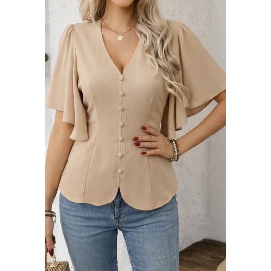 Kadın Kısa Kollu önden Düğmeli Ithal Krep Bluz , 32927