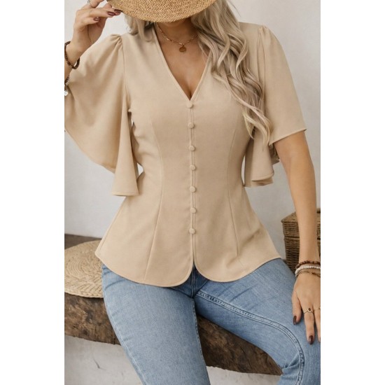Kadın Kısa Kollu önden Düğmeli Ithal Krep Bluz , 32927