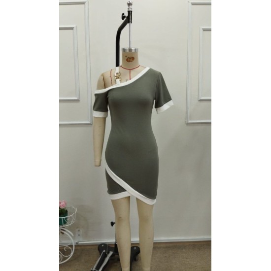 Kadın Kısa Kollu Asimetrik Kesim Yaka şerit Ve Aksesuar Detaylı Modal Elbise , 32926