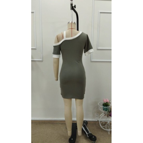 Kadın Kısa Kollu Asimetrik Kesim Yaka şerit Ve Aksesuar Detaylı Modal Elbise , 32926