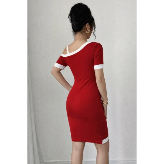 Kadın Kısa Kollu Asimetrik Kesim Yaka şerit Ve Aksesuar Detaylı Modal Elbise , 32925 Kadın Kısa Kollu Asimetrik Kesim Yaka şerit Ve Aksesuar Detaylı Modal Elbise , 32925