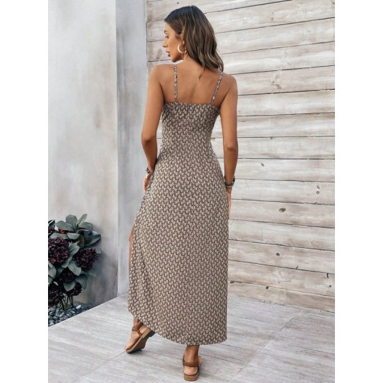 Kadın Ip Askılı V Yakalı Yırtmaçlı Uzun Süprem Elbise, 32920