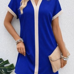 Kadın Kısa Kollu V Yakalı Onden şerit Detaylı Yakalı Kısa Janjan Krep Elbise, 32935 Kadın Kısa Kollu V Yakalı Onden şerit Detaylı Yakalı Kısa Janjan Krep Elbise, 32935