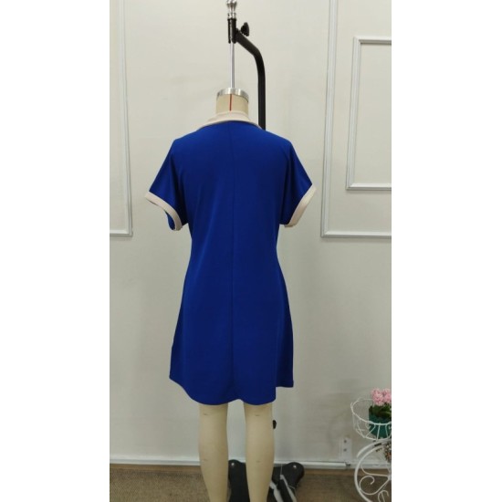 Kadın Kısa Kollu V Yakalı Onden şerit Detaylı Yakalı Kısa Janjan Krep Elbise, 32935