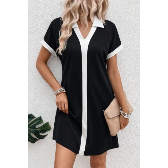 Kadın Kısa Kollu V Yakalı Onden şerit Detaylı Yakalı Kısa Janjan Krep Elbise, 32933 Kadın Kısa Kollu V Yakalı Onden şerit Detaylı Yakalı Kısa Janjan Krep Elbise, 32933